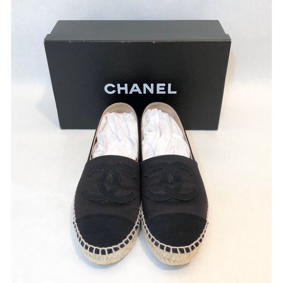 CHANEL Shoes - Chanel - Black on Black Satin Espadrilles 38